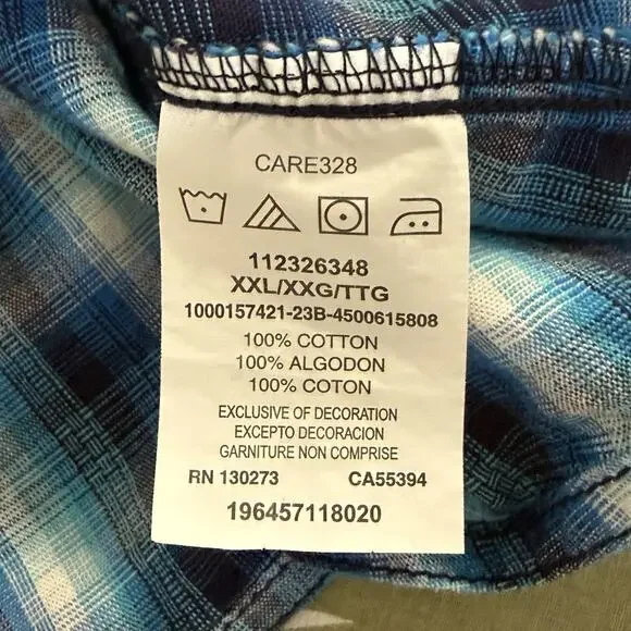 Wrangler Rock 47 Men’s Western Pearl Snap Shirt XXL Blue Plaid Long Sleeve EUC - Picture 10 of 12
